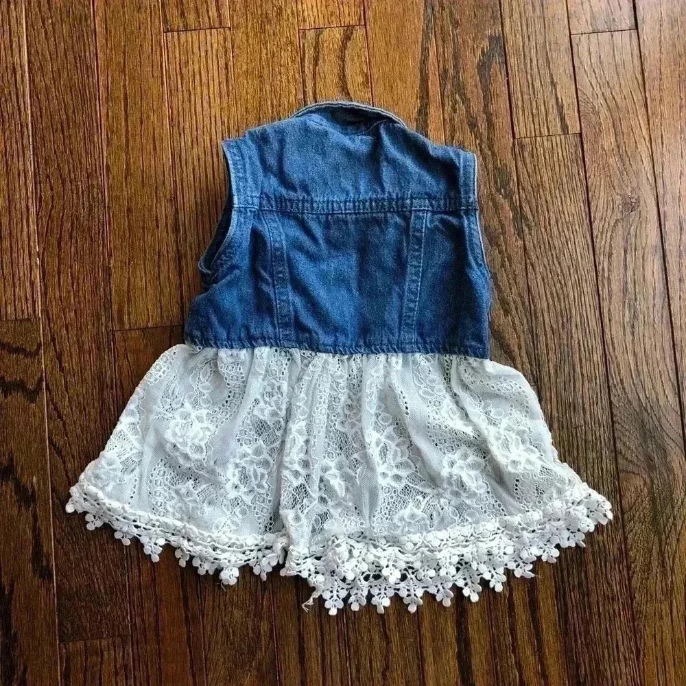 Nicole Miller Girls 24M Embellished Jean Vest w/Lace Bottom - Picture 5 of 8